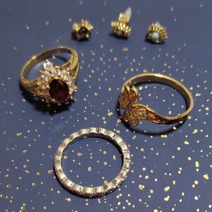 Women's Jewelry Bundle Gold Plated Rings Lucky Brand Stud Earrings